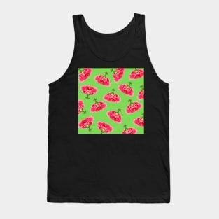 Chinese Vintage Pink and Red Flowers with Vivid Lime Green - Hong Kong Traditional Floral Pattern Tank Top